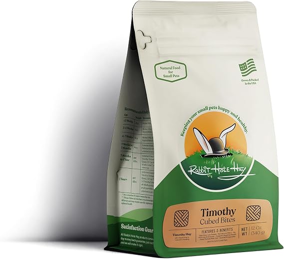 Rabbit Hole Hay - All Natural Timothy Hay Cubed Bites for Small Pets - 12 oz - High Fiber Diet