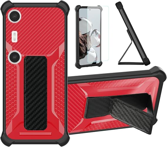 bojioderf Case Compatible for XREAL Beam Pro Phone Case Stand Cover [with Tempered Glass Screen Protector] Hybrid Case [Folding Support Magnetic] [Frosted Anti-Fingerprint] Red