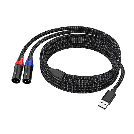 USB A to Dual XLR Male Audio Cable and Sterro Power Amplifier Cable, 6.6 Foot, 1 Pack, Black, Prefossional for PC, Mixer, Tablet, Laptop, with HIFI level Decoding Chip, Pure Copper Plated Conductors