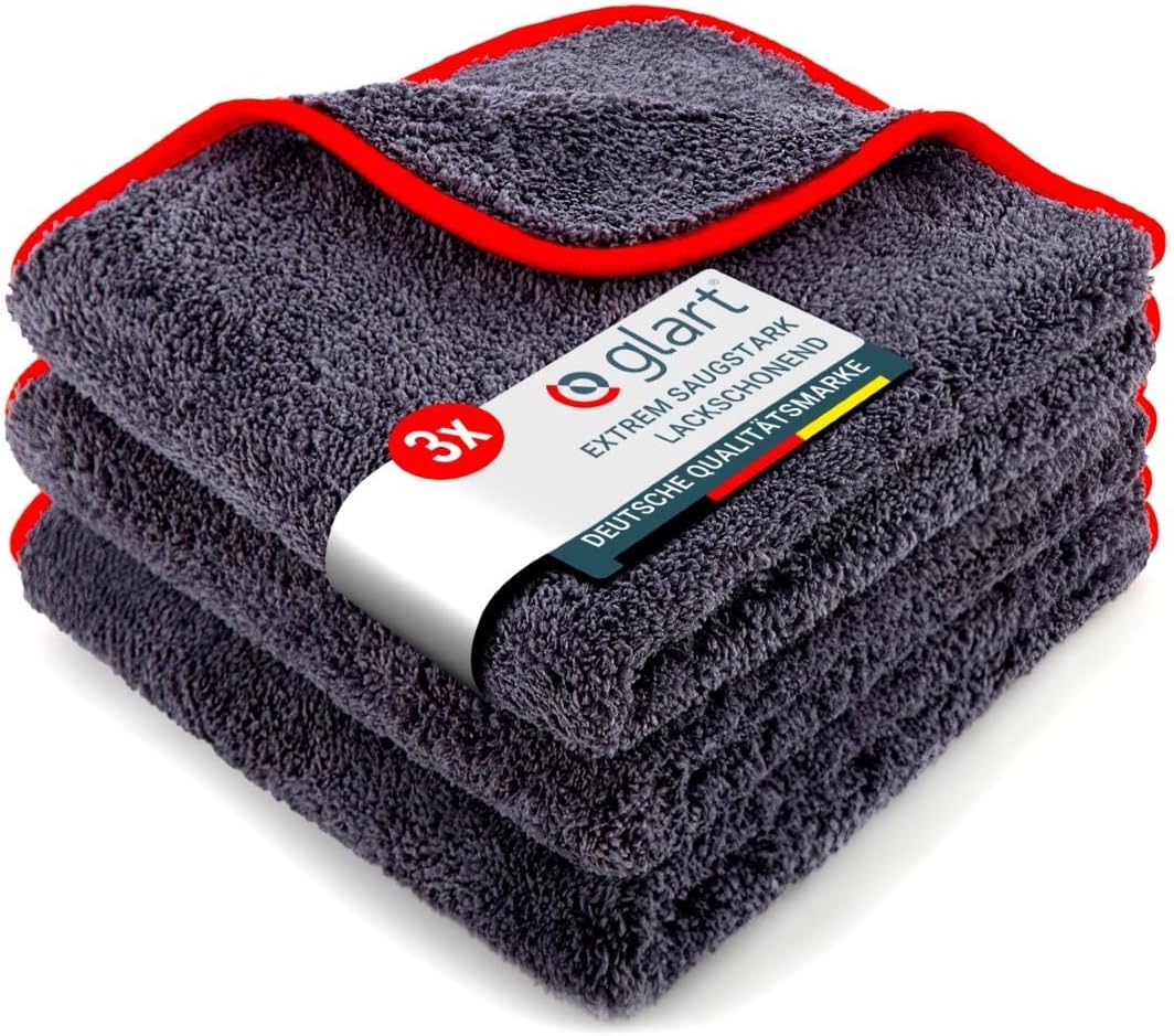 Glart 443TP Mikrofasertücher 3er Set – 600 GSM – 40x40 cm – Flauschige Auto Poliertücher für Trocknung & Pflege – Ultraweich fusselfrei & saugstark – Für Autopflege Motorrad Boot & Haushalt