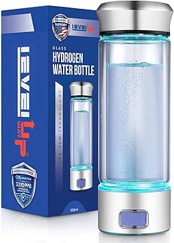 LevelUpWay Hydrogen Water Bottle Generator - Up to 3310 PPB Hydrogen, Lab-Tested by H2 Analytics, SPE/PEM Technology, Premium Borosilicate Glass, Portable for Daily Hydration