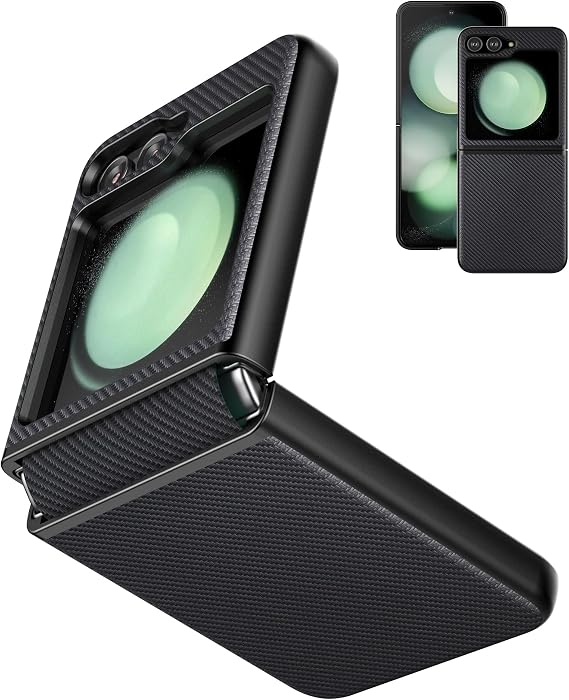 Foluu Slim Protective Case for Samsung Galaxy Z Flip 5 with Hinge Protection Rubber Strap PU Leather + Hard PC Shell, Durable Cover for Samsung Galaxy Z Flip5 5G 2023 (Black)
