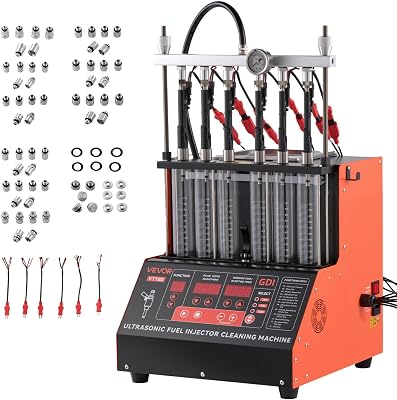 VEVOR Fuel Injector Cleaner Tester, 9 Test Modes, 6-Cylinder 28kHz Ultrasonic Cleaning Machine Adjustable 12V70V120V for EFIFSIGDI, Injector Cleaner Machine with Drain Valve for Car & Motorcycle