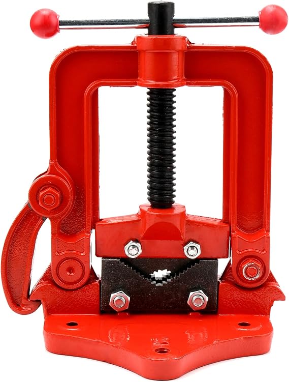 Heavy Duty Pipe Vise, Forged Bench Yoke Vise, Threader Pipe Plumbing Vise for Fixing Pipes, Clamp-on Type, Fits 3/5 Inch - 2 Inch Pipes, Red