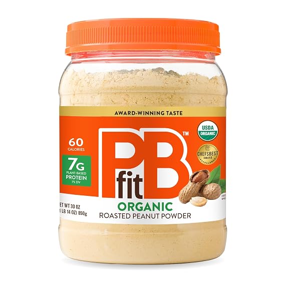 PBfit 30 Ounce Organic Peanut Butter Powder, Powdered Peanut Spread from Real Roasted Pressed Peanuts, 7g of Protein 7% DV, Gluten-Free, 60 calories, 87% less fat (Pack of 1) | Real Roasted Organic Peanuts, Gluten-Free, 60 Calories, Protein Powder, Low Fat, Pantry Staple, Smoothies, Oatmeal