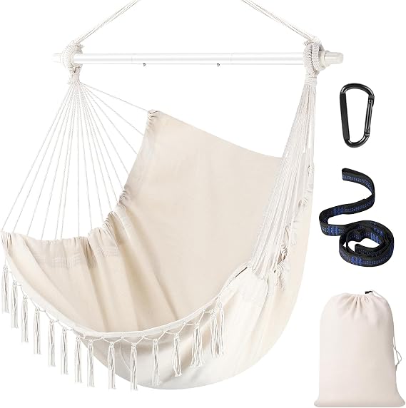 Hanging Swing Hammock Chair with Spreader Bar & Adjustable Straps - Beige