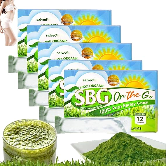 SBG Salveo Barley Grass, Salveo Barley Grass Powder, SBG ON The GO, 100% Pure Salveo Well Organic Barley Grass Juice Powder, Brought to Your Pure Health, Excrete Body Waste in Just 2 Weeks(5boxs)