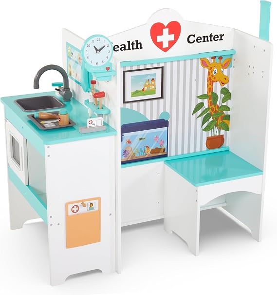 Lil' Jumbl Wooden Doctor Playset, Exam Room, Check-in & Waiting Areas