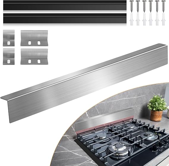 30" Slide-in Range Rear Filler Kit with 2 PCS Stove Gap Covers, Silver | Stove Gap Filler Strip, Stainless Steel Backsplash for Stove, Stove Trim Kit with Most Brands Between Stove and Backsplash