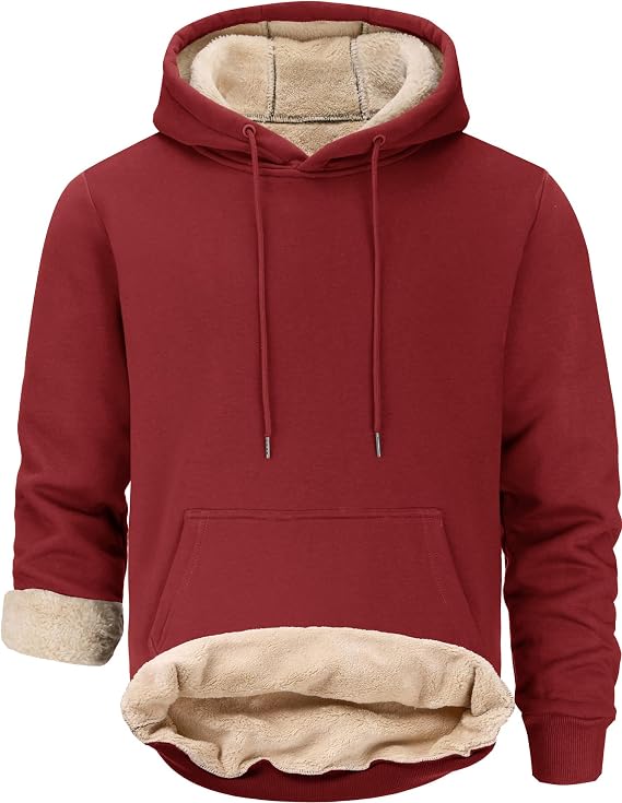 Men's Sherpa Lined Hoodie Winter Fleece Warm Pullover Casual Long Sleeve Hooded Sweatshirts