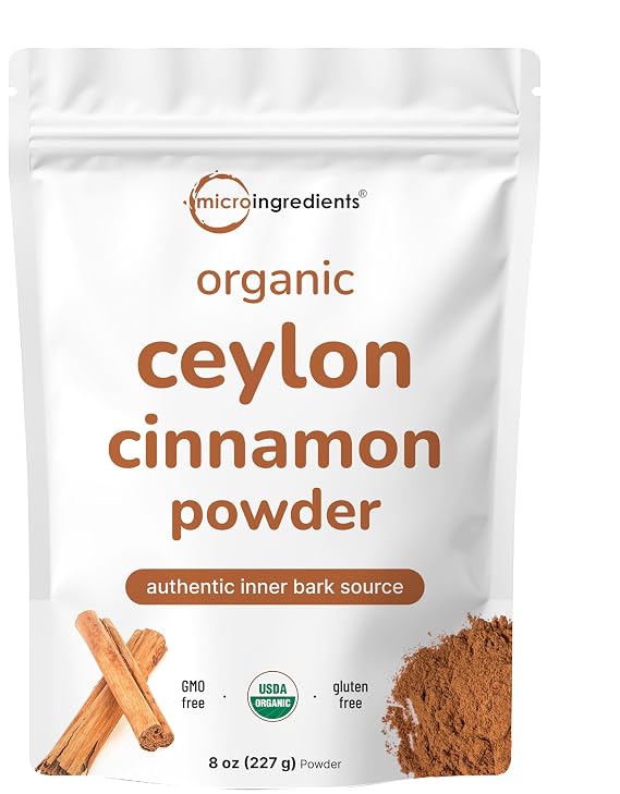 Micro Ingredients Organic Ceylon Cinnamon Powder, 8 oz | Sri Lanka Source | True Cinnamon for Spice & Seasoning | Great for Baking, Cooking, Drinks | Additive Free, Non-GMO