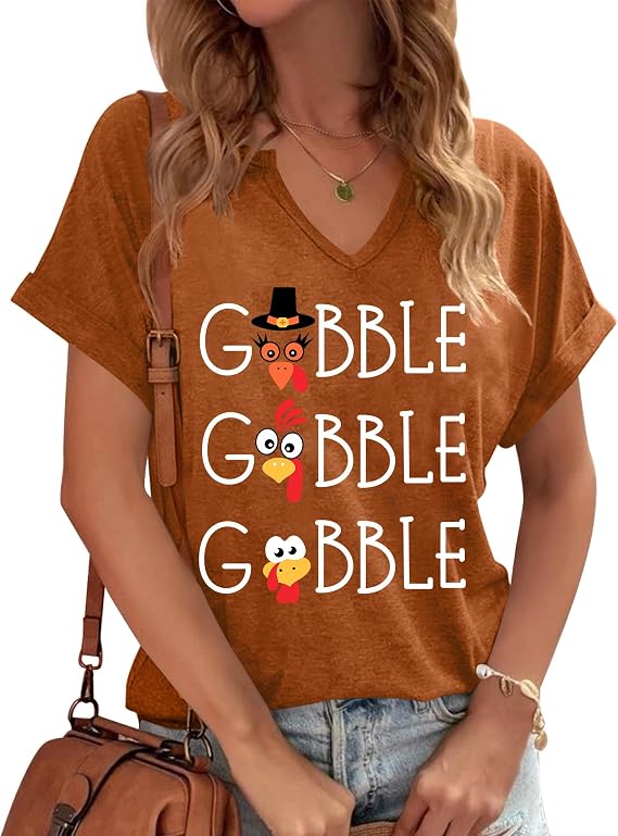 Thanksgiving Shirts for Women V Neck Thankful Shirt Pumpkin Graphic Tshirt Fall Gifts Short Sleeve Tee Tops