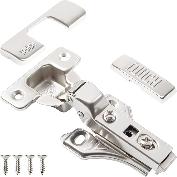 TOUCH Euro Style Nickel Plated Steel Face Mount Cabinet Hinges (5 Count, 10 PCS, 3/8" Inch Half Overlay, 105 Opening Angle, 3-Way Adjustable)