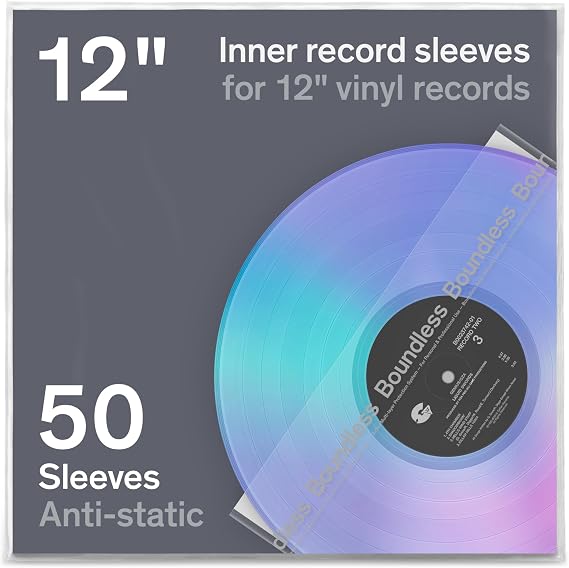 Boundless Audio Vinyl Record Sleeves - 50 x Premium Vinyl Inner Sleeves | Anti-Static Rice Paper & HDPE - Acid-Free 3-Layer Polylined - Archival Protection for 12" LP Album Covers in Storage
