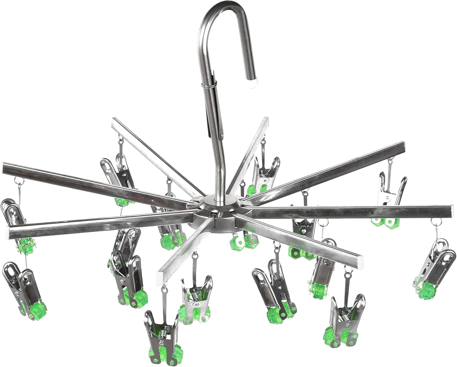 The Sock Dryer, Drying Hanger, Stainless Steel, Clothes Airer with 16 Clothes Pegs for Underwear, Socks, Foldable, Green