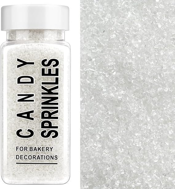 Sparkling White Sanding Sugar - 130g, Edible Sugar Crystals, Sprinkles Cake Decorations for Cookies, Cakes, Ice Cream & Cupcakes, Ideal for Birthday, Wedding & Party Baking
