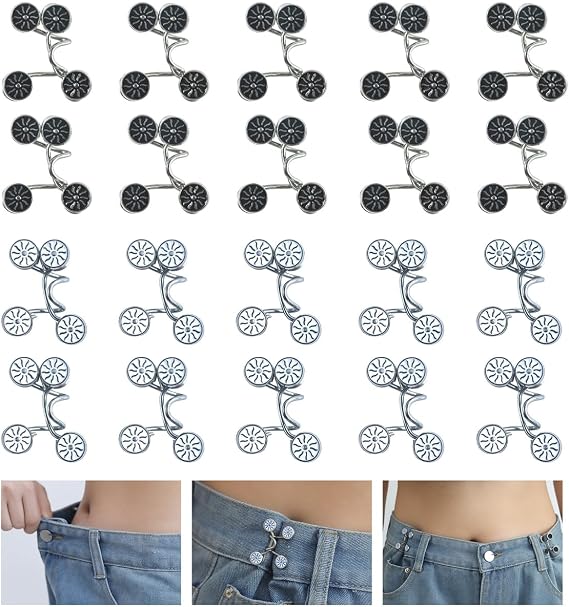 EAEDMY 120PCS Pants Waist Tightener for Jean, Adjustable Pants Button Tightener for Loose Jeans or Skirts, Pants Clips to Tighten Waist, Button Pins for Jeans, No Sewing Required (20set)