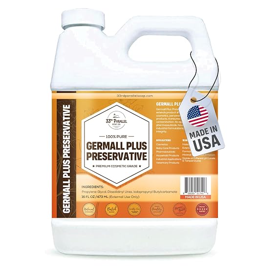 GERMALL PLUS PRESERVATIVE Liquid ( 16 oz ) Paraben-Free; Formaldehyde-Free; Water & Oil Soluble | Suitable for Soap Making, Lotions, Conditioners, Creams | Keeps Products Fresh & Safe | 16 OUNCES