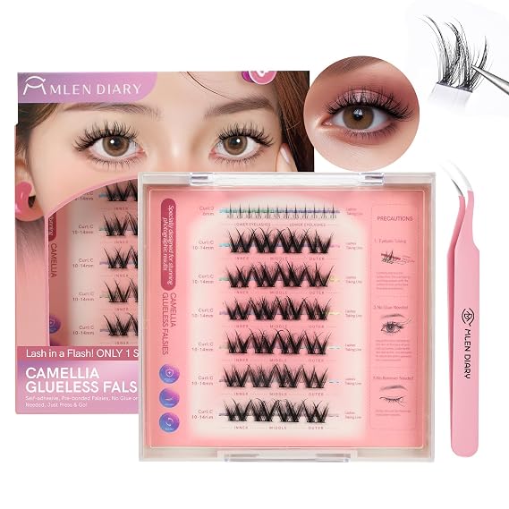 Self Adhesive Lash Clusters Kit Press-On Eyelash Clusters 10-14mm Cluster Lashes Glue Needed DIY Lash Extension Reusable with lash applicator Self Application at Home by MLEN DIARY (36 Pcs)