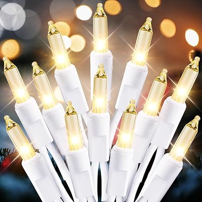 Christmas Lights Clear White 100 Count Incandescent Light UL Certified Connectable Christmas Tree Lights with White Wires for Indoor Outdoor Xmas, Wedding, Holiday, Party, Home Decorations