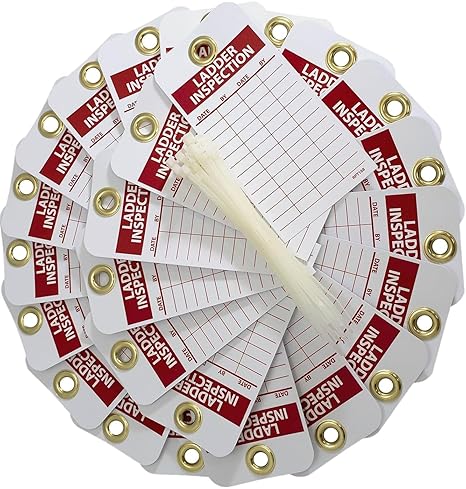 NMC Ladder Inspection Tag, Double-Sided, 25-Pack, 3" Width x 6" Height, Unrippable Vinyl, White/Red Text on Red/White Base, Made in The USA, RPT168G