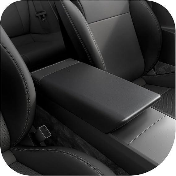 Spigen Armrest Cover for Tesla Model Y Juniper & YL & 3 Highland - Black | Only Standard, Premium & Performance 2026/2025 [Snap-on Center Console, Non-Slip & Scratch Resistant]