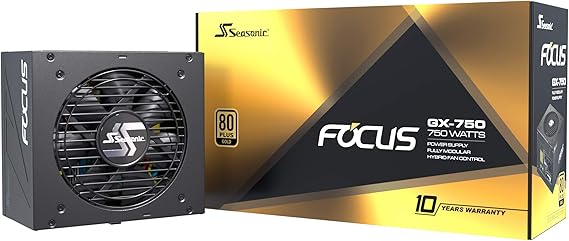 Seasonic FOCUS GX-750 - 750W - 80 Gold - Full-Modular - ATX Form Factor - Low Noise - Premium Japanese Capacitor - Nvidia RTX 3040 Super & AMD GPU Compatible Ref. SSR-750FX