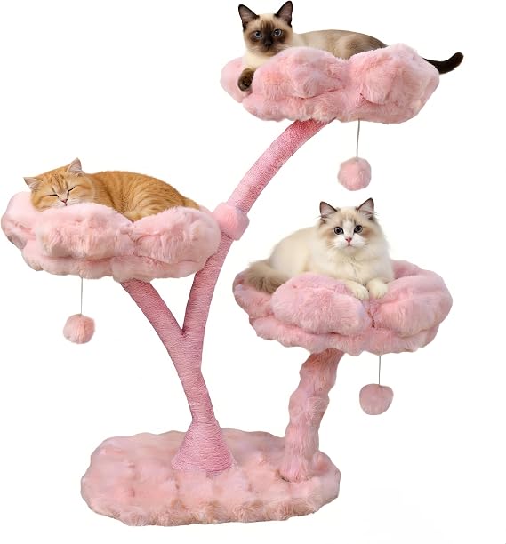 Modern Cat Tree Aesthetic Cute Cat Tree Pink Tower for Large Cats