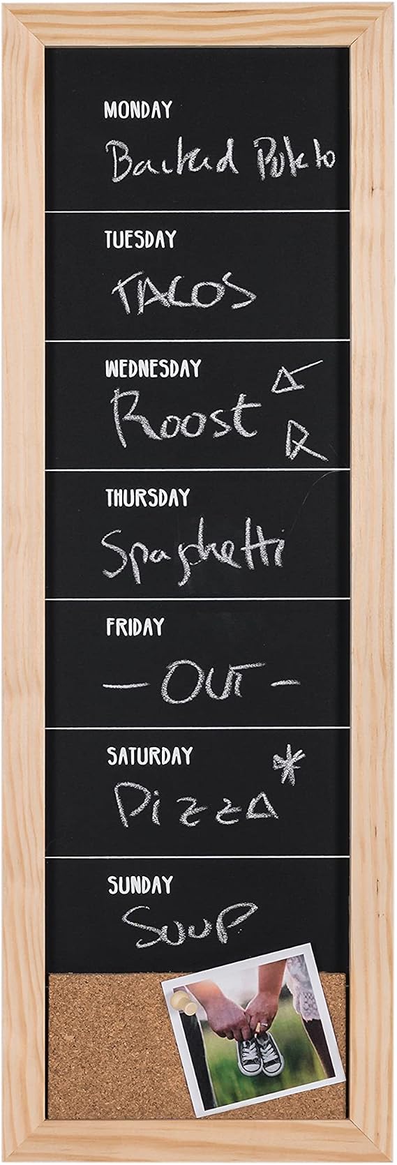 Bi-Office - Combo Chalkboard Week Planner, 200 x 600 mm, Pine Frame
