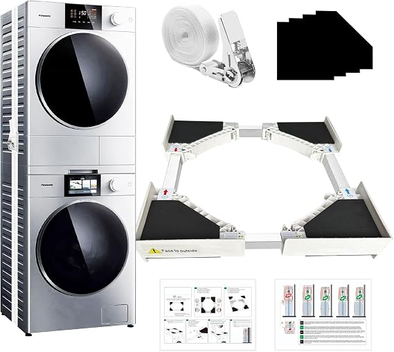 Universal Washer Dryer Stacking Kit - Reinforced Universal Stacking Kit for 24" - 29" Front Load Washer & Dryer, Includes Anti-Vibration Ratchet Strap for Secure, Stable Stacking