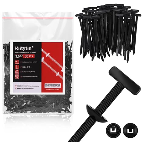 50pcs Nylon Universal Cable Tie Buckle, Heavy Duty Nylon Cable Ties Zip Ties Rivet for Car Fender Bumper Trunk, Self-Locking Zip Tie Clips with Pin & Button