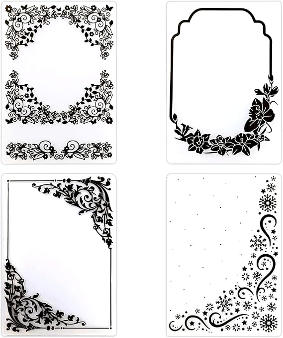4Pcs Plastic Embossing Folders for Card Making,Flower Edge Patterns Embossing Folder Template Leaf Dandelion Embossing Folder Stencil for Paper Card Making Scrapbook Photo Album Craft Decoration