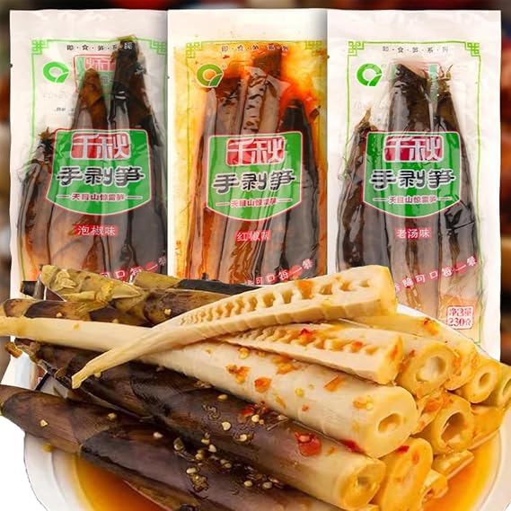 Bamboo Shoots,Bamboo Shoots Canned,Chinese Snacks,Chinese food,Pickled pepper Crispy Bamboo Shoots,230g/pack,Peeled Bamboo Shoots,Aged Soup,Pickled Peppers ,Spicy Strips Mix Match Taste(3pack)