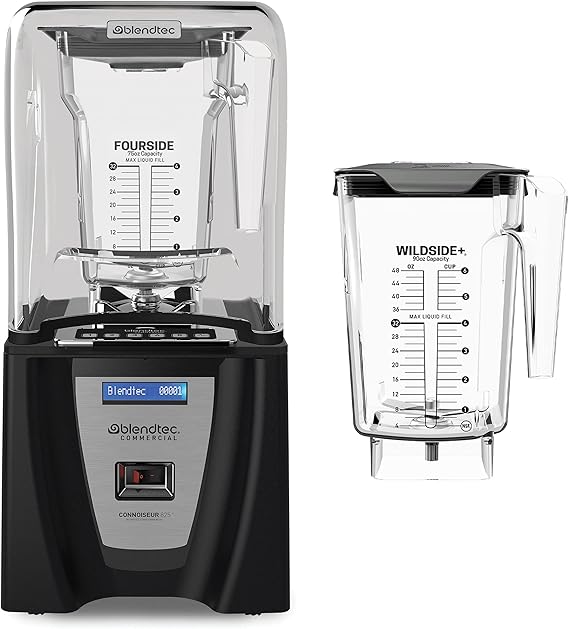 Blendtec Connoisseur 825 SpaceSaver - Commercial-Grade Blender - Wildside+ and FourSide Jar with Vented Gripper Lid - Black | Commercial-Grade Blender with Vented Gripper Lid, 30 Pre-Programmed Cycles for Consistent Results