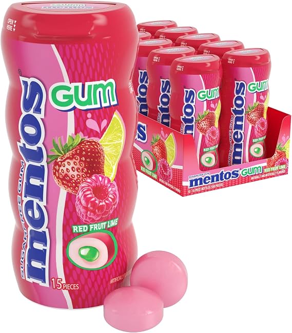 Mentos Gum Pocket Bottle, Red Fruit/Lime, 1.06 Ounce (Pack of 10) by Mentos