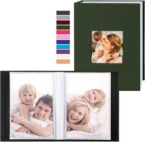 Ywlake Photo Album 4x6 50 Pockets 2 Packs, Small Mini Capacity Linen Photo Album Bulk Sets, Each Pack Holds 50 Top Loader Vertical Only Picture for Kids Boy Girls Green
