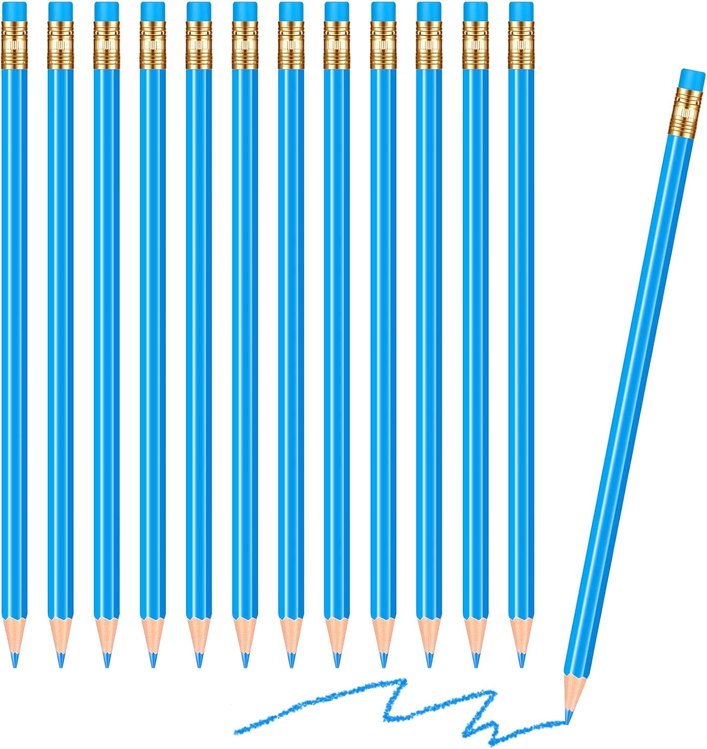12 Pieces Erasable Pencils Pencils Sharpened Pencils HB Pencils with Eraser Wood Correcting Pencils Checking Pencils Blue