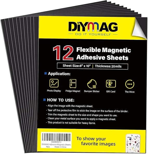 DIYMAG Magnetic Adhesive Sheets,8" x 10" 12 Pack Flexible Magnets for Craft