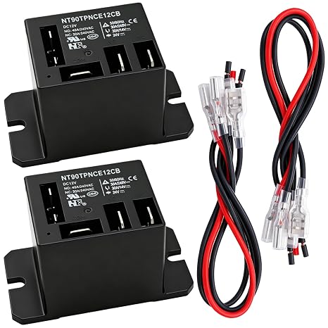 Tnisesm 2PCS Power Relay DC12V Coil, 30A SPDT(1NO 1NC) with Flange Mounting and 10 Quick Connect Terminals Wires Mini Relay NT90-DC12V-10X