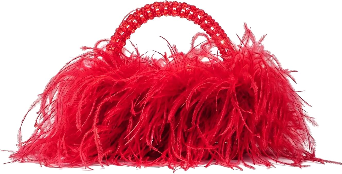 Miuco Real Natural Ostrich Feather Beaded Handbags For Women Handmade