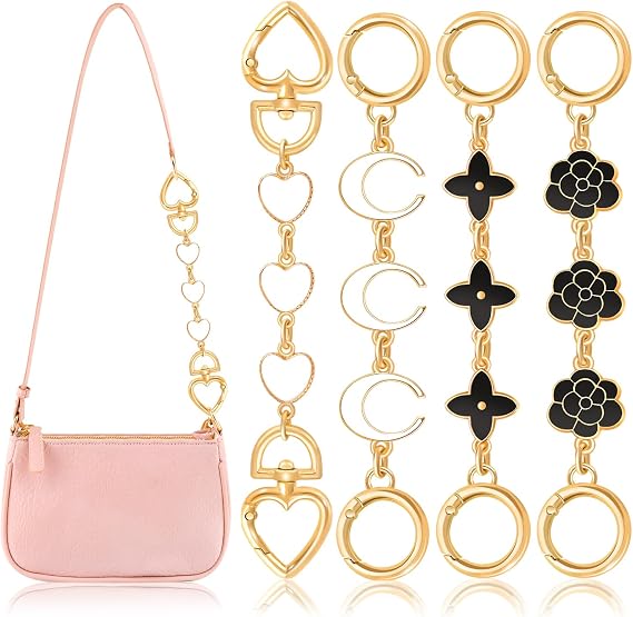 4Pcs Bag Extender Chain (White and Black Multishapes) Purse Extender Chains Bag Strap Extender for Handbags Shoulder Bag, Metal Gold Chain Replacement Purse Bag Chains Accessories Mother's Day