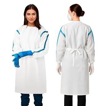 AMZ Medical Supply White Disposable Isolation Gown, X-Large. Isolation Gowns Disposable. Fluid Resistant 50 GSM Microporous Medical PPE Gowns with Elastic Wrists and Tie-Back Closure