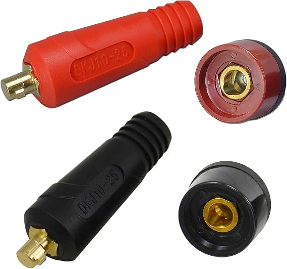 RIVERWELD TIG Welding Cable Panel Connector DKJ10-25 DKZ10-25 200A 4pcs | Plug & Socket Set With Red & Black Color Dinse-Style Quick Fitting