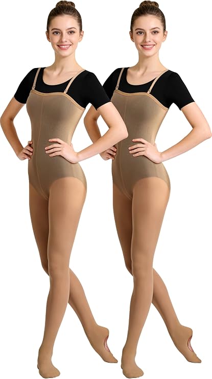 2Pcs Women Full Body Dance Tights Seamless with Convertible Transition, Adjustable Shoulder Straps