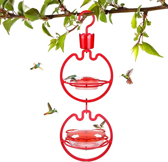 ORIENTOOLS Hummingbird Feeders for Outdoors Hanging 13oz Plastic Humming Birds Feeders with Ant Moat Friendly to Nature and Wild Birds with 7 Flower