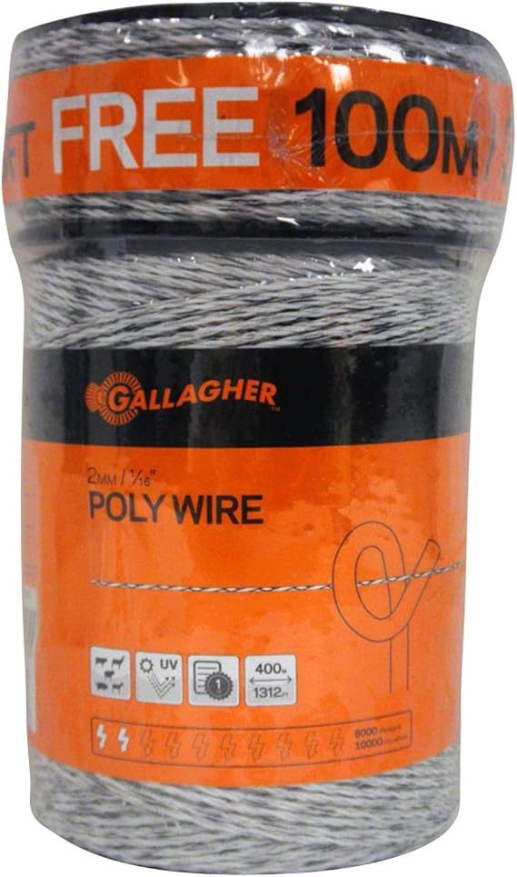 Gallagher Electric Fence Wire 1,640ft (500m) Polywire for Livestock, Horses & Cattle | 6 Stainless Steel Strands | Poly Wire UV & Rust Resistant | 1/16" Diameter