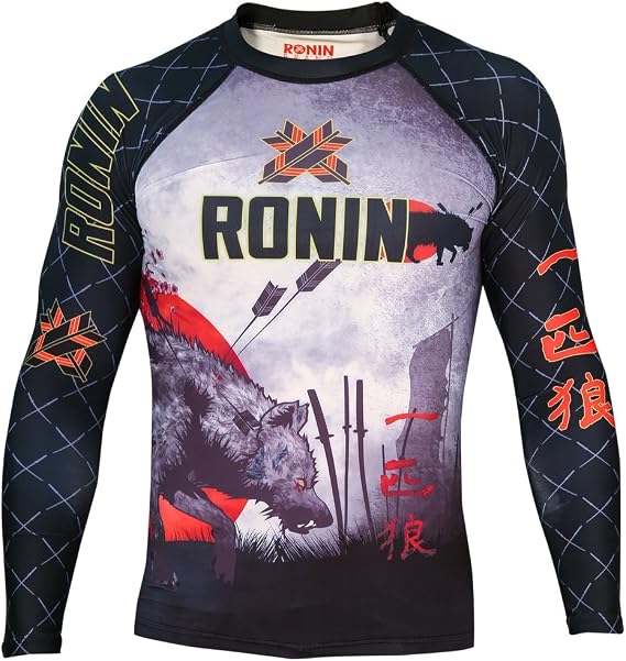 Ronin Base Layer Long Sleeve Shirt - Rash Guard Shirt for MMA, BJJ, Sports - Thermal Top - Lone Wolf Design - Durable & Comfy