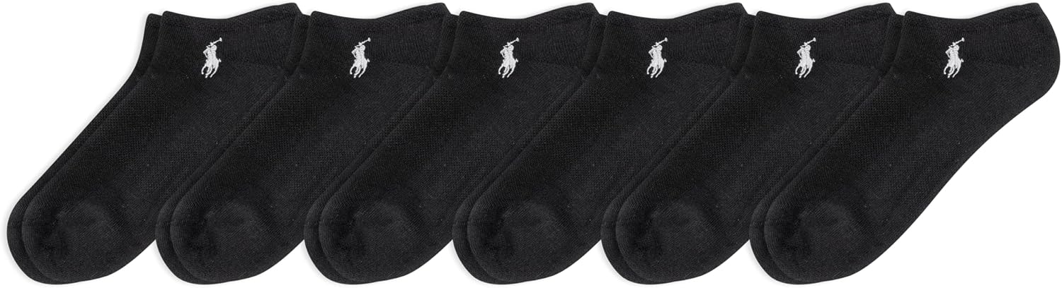 POLO RALPH LAUREN Womens Performance Cotton Low Cut Socks - 6 Pair Pack - Breathable Mesh & Sport Cushioning