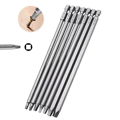 7PCS 150MM Long Magnetic Square Head Screwdriver Bits, 14-Inch Hex Shank Square Tip Screwdriver Drill Bit Set