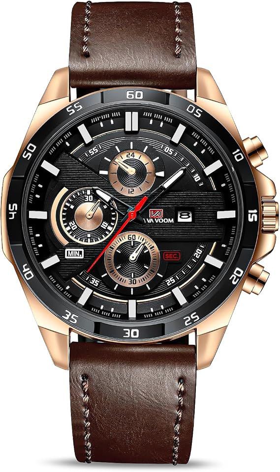 OFFCUP Mens Analog Quartz Watches, 55MM Leather Men's Chronograph Watch | Leather Analog Quartz Watch with Date Luminous, Business Casual Fashion Gents Wrist Watches Elegant Gift for Men